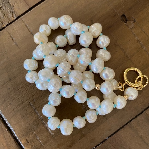 Baby Blue Knotted Freshwater Pearl Necklace - Picture 10 of 11